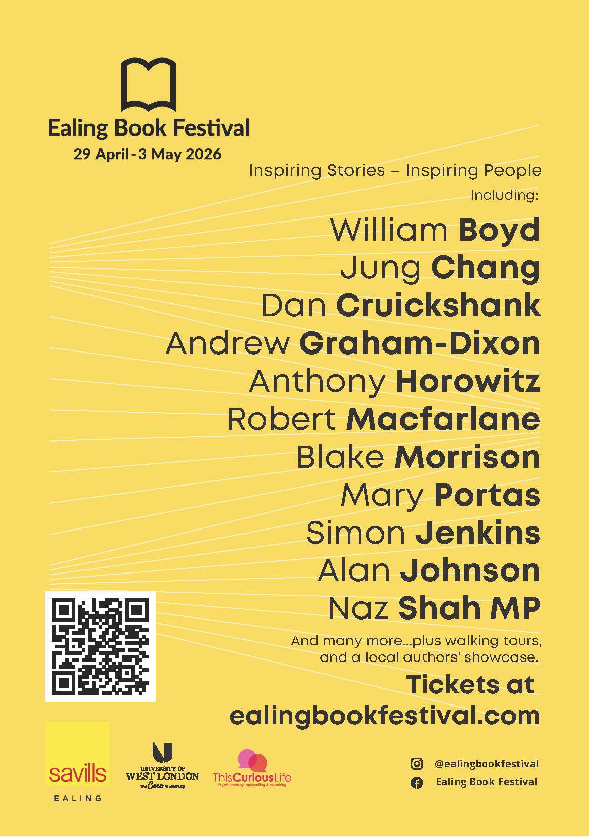 2026 Ealing Book Festival A5 flyer with QR code